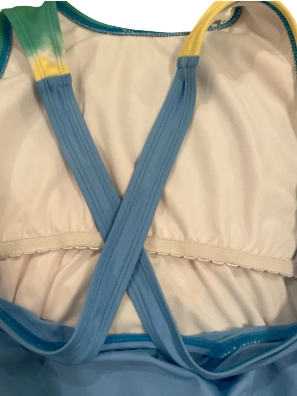 Lands' End Girls Size 16 One Piece Swimsuit Blue and Rainbow Tie Dye Colors